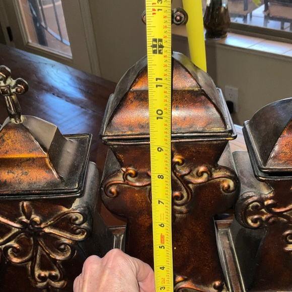 Beautiful Metal Rustic/Tuscany Style Cross Canisters &/or Decor on 4 Legged Base - Picture 4 of 9